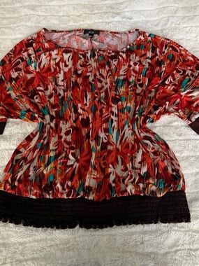 AGB Red Abstract Print Tunic with Teal Accents